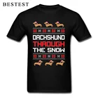 100% хлопок, Мужская футболка, Рождественская такса через снег, Мужская футболка, веселый рождественский подарок, черная футболка, уродливый свитер, дизайнерская футболка