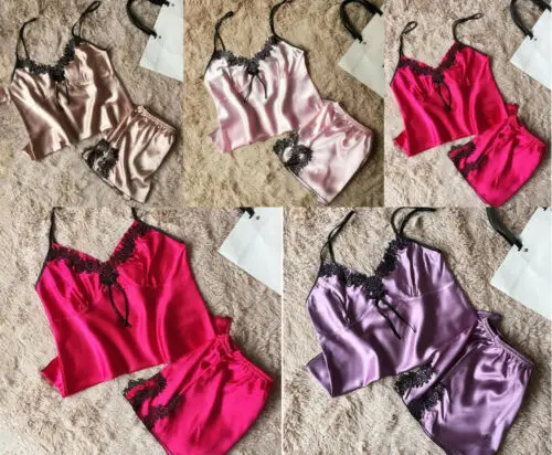 Модные сексуальные женские кружевные комплекты одежды для сна Женская атласная