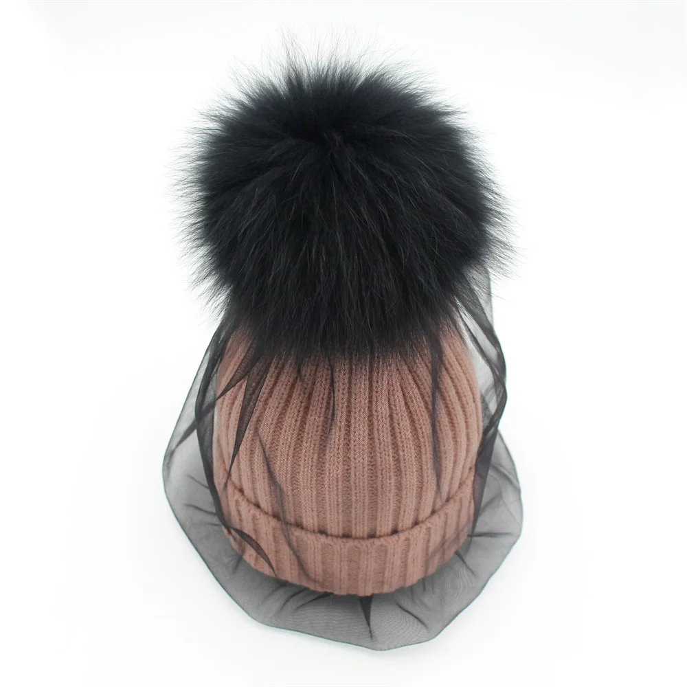 Шапка с помпоном из натурального Лисьего меха Minhui шерстяные шапки кроличьего