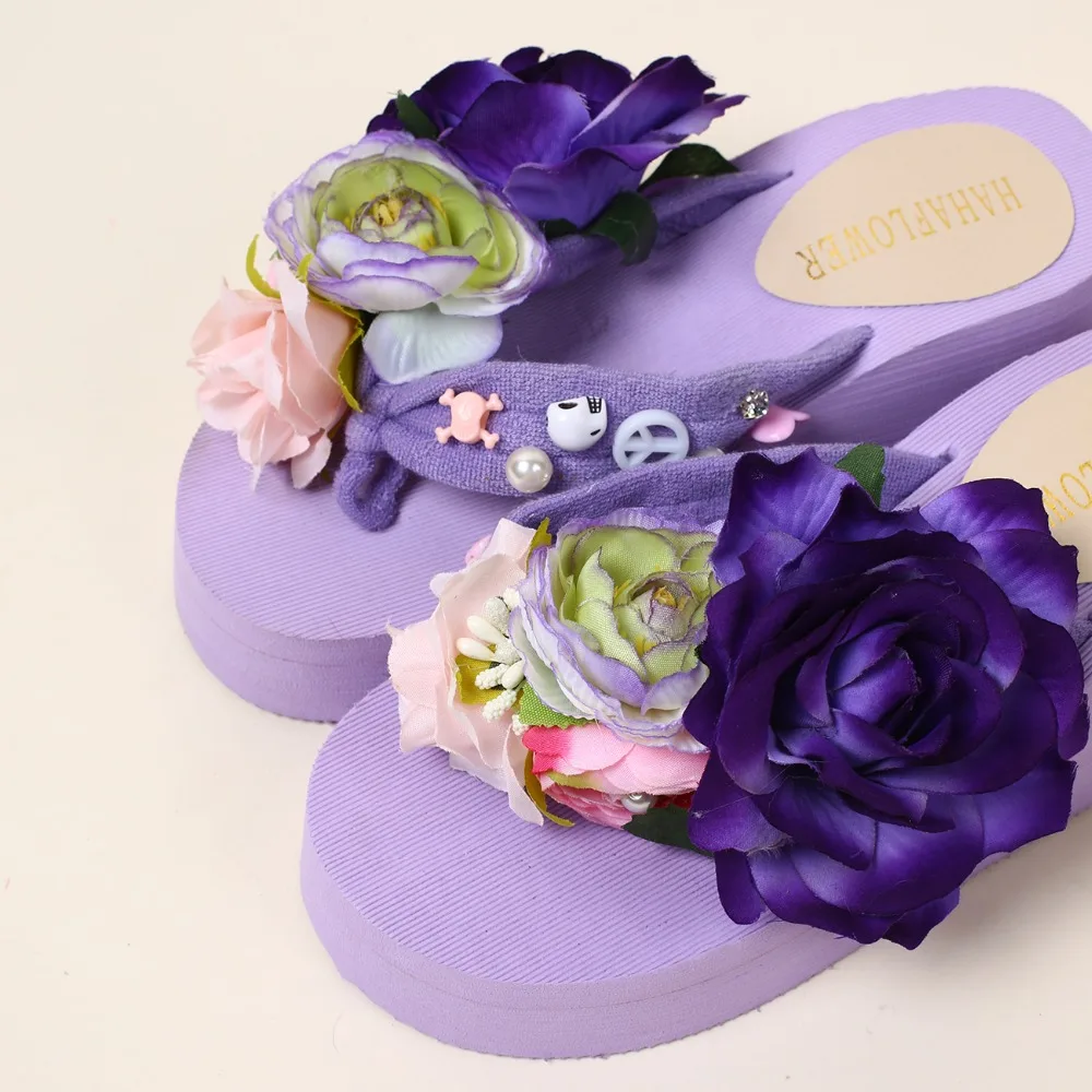 HAHAFLOWER/женские летние сандалии Таро с фиолетовым цветком на толстой подошве