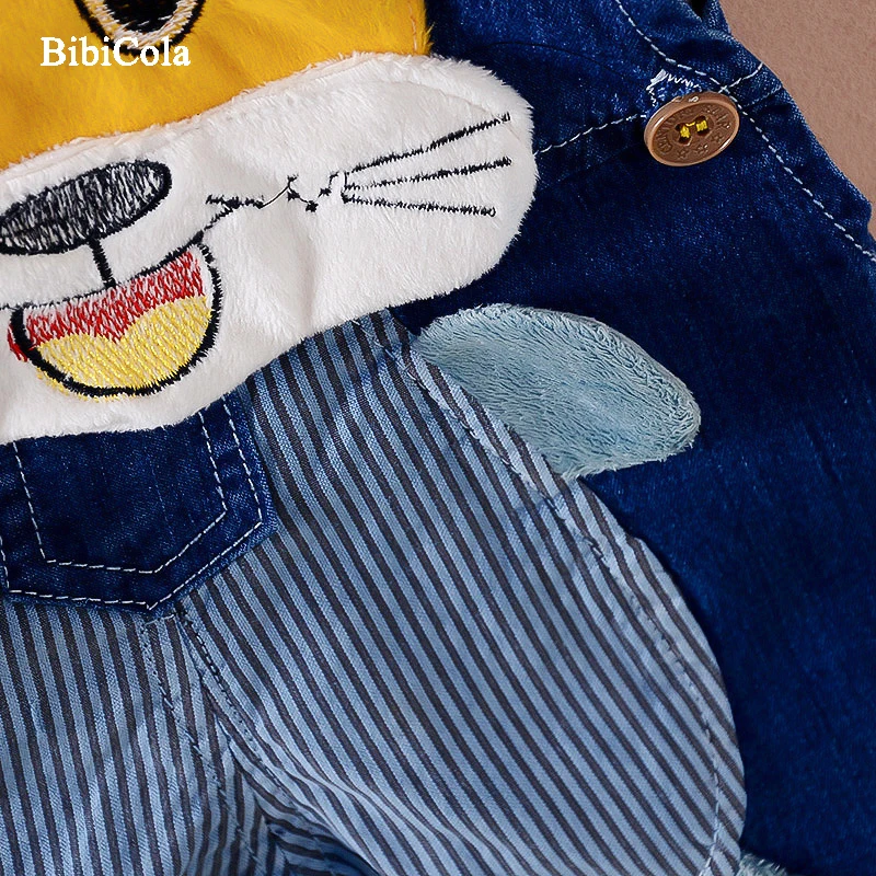 BiBiCola/Новинка весны для мальчиков джинсы брюки на подтяжках милый мультфильм Tigerkin