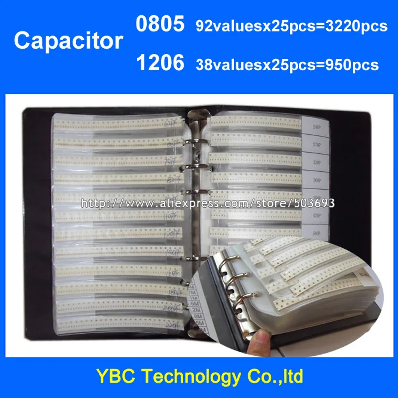 Free Shipping 0805 SMD Capacitor 92valuesX25pcs=3220pcs +1206 38valuesX25pcs=950pcs Sample Book