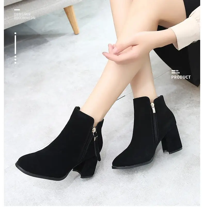 2018 autumn winter The New British style Thick heel Genuine Leather Shoes women Retro Nubuck Pointed Toe Square | Обувь
