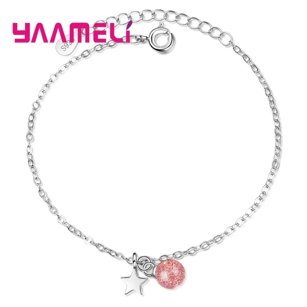 Top Quality 925 Silver Jewelry Bracelets for Women Girls Fashion Birthday Dance Party Accesories Metal Star Pink Ball Charm