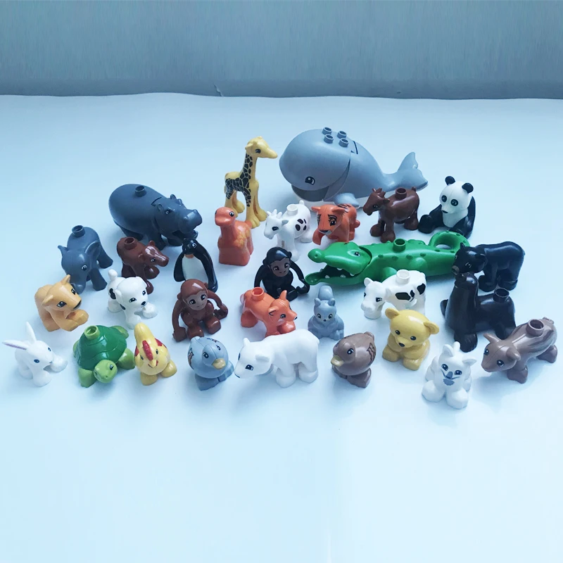 30 шт./лот, Duplo, животные, зоопарк, большие строительные блоки, детские игрушки, Лев, жираф, динозавр, сделай сам, совместим с кирпичом, детские подарки