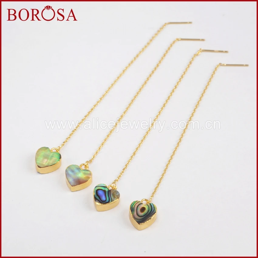 Серьги подвески BOROSA Drusy в форме сердца с морскими ушками золотого цвета ручной