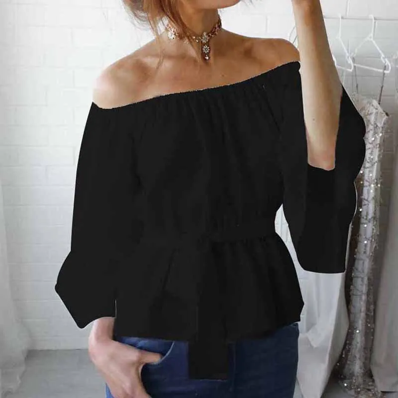 Женская шифоновая блузка с открытыми плечами и цветочным принтом весна осень