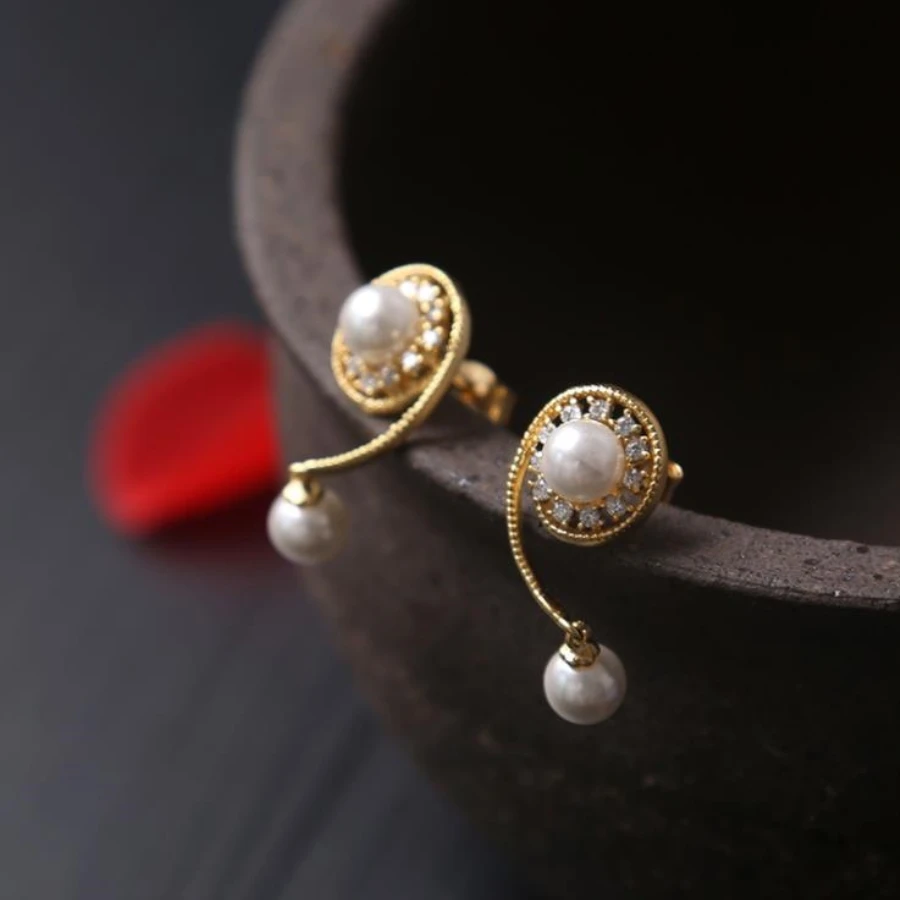 Новое поступление серьги из пресноводного жемчуга большой Цирконий Висячие капли 14 K позолоченные 925