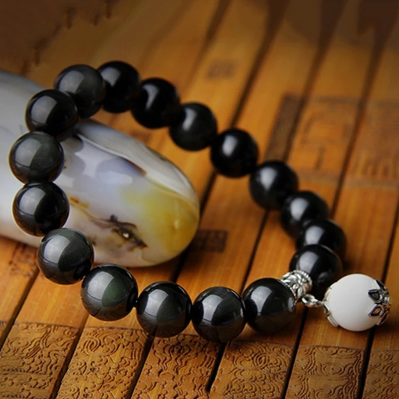 Женский браслет черный обсидиановый стильный для мужчин и женщин ювелирные
