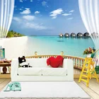 3D настенные фрески, обои для морского берега, фотообои с видом на окно пляжа, фотообои для гостиной, фона для отеля, 3D Фреска