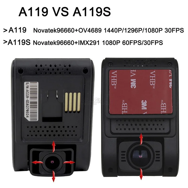 Оригинал viofo A119S V2 Dash конденсатор камеры Novatek HD 1080p Автомобильный видеорегистратор
