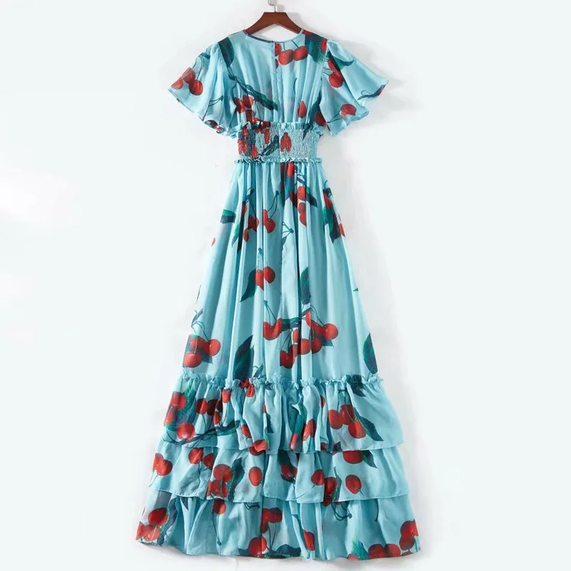 Бохо от итальянского дизайнера Высокое качество 2019 лето синий цветочный принт