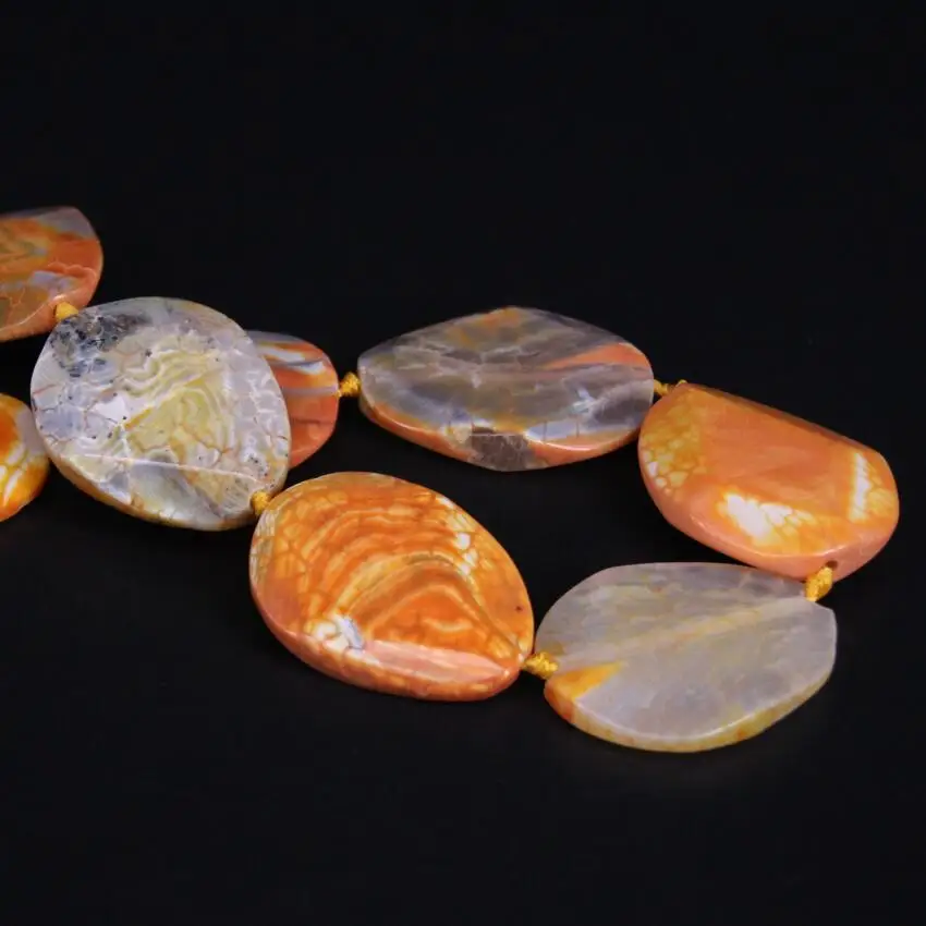 Large Approx8PCS/strand Orange Dragon Veins Raw Agates Faceted Slice Cut Nugget Loose Beads Natural Stone Slab Pendants Jewelry | Украшения