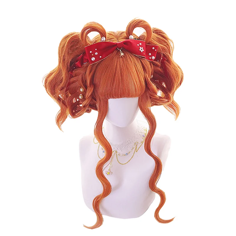 L-email Wig Long Orange Lolita Wigs Woman Hair Wavy Cosplay Wig Halloween Harajuku Wigs Heat Resistant Synthetic Hair