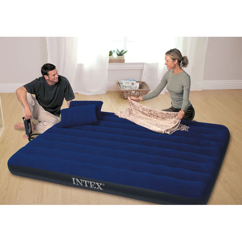 INTEX 68765 152*203*22 см роскошное темно-синее Флокирование в полоску для 2-3 человек уплотненный надувной матрас надувная кровать для пляжа надувной коврик