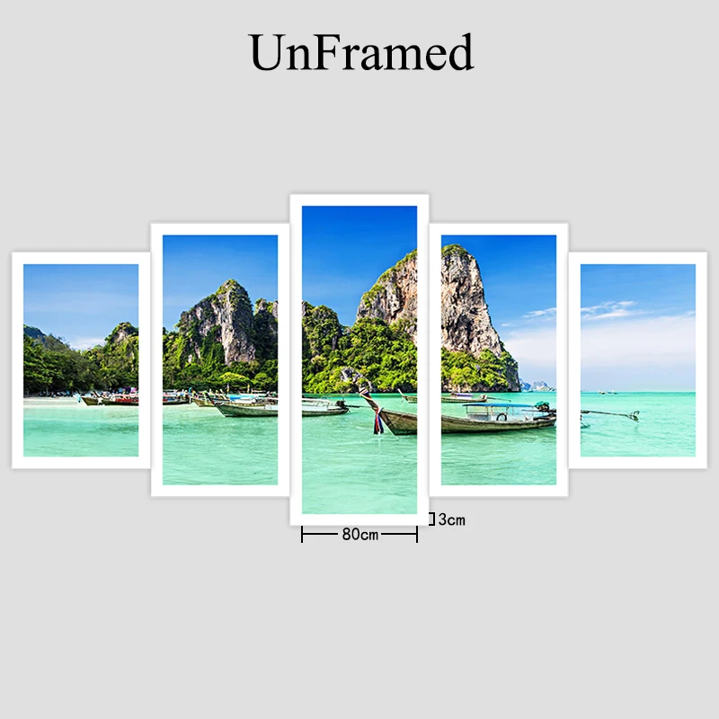 YPHYHD настенные работы Современный домашний декор гостиная 5 шт. Phuket синяя морская