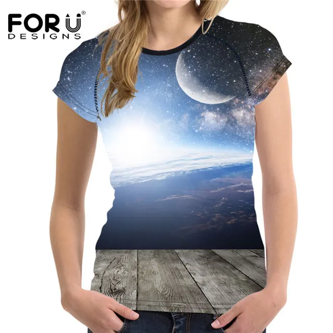 FORUDESIGNS/Яркая футболка с 3D Галактикой, Женская Повседневная классная облегающая одежда с изображением Луны и космоса для девушек, женские топы, летняя футболка XXL - Цвет: h1814BV