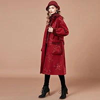 ARTKA осень и зима новое женское винтажное красное шерстяное пальто с широкими карманами и цветочной вышивкой WA10182D - Цвет: Красный