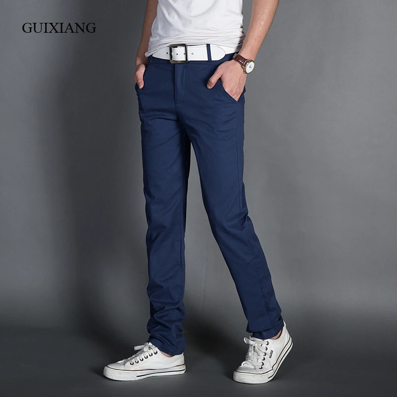 

2017 new spring and autumn style men long pants fashion casual solid slim elasticity small straight cylinder men's trousers