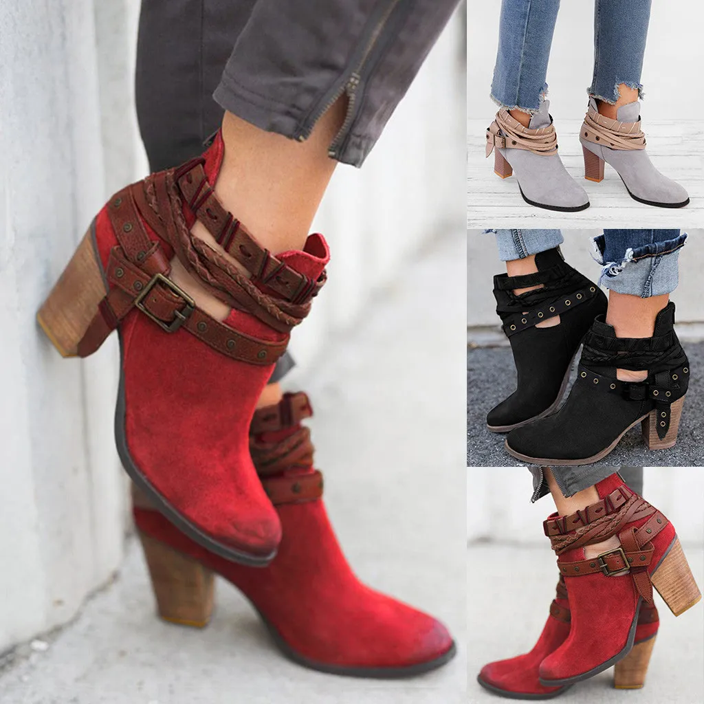 

SAGACE ankle boots for women Platform High Heels Buckle Autumn Shoes Thick Heel Short Boot Ladies Casual Footwear Zapatos Mujer