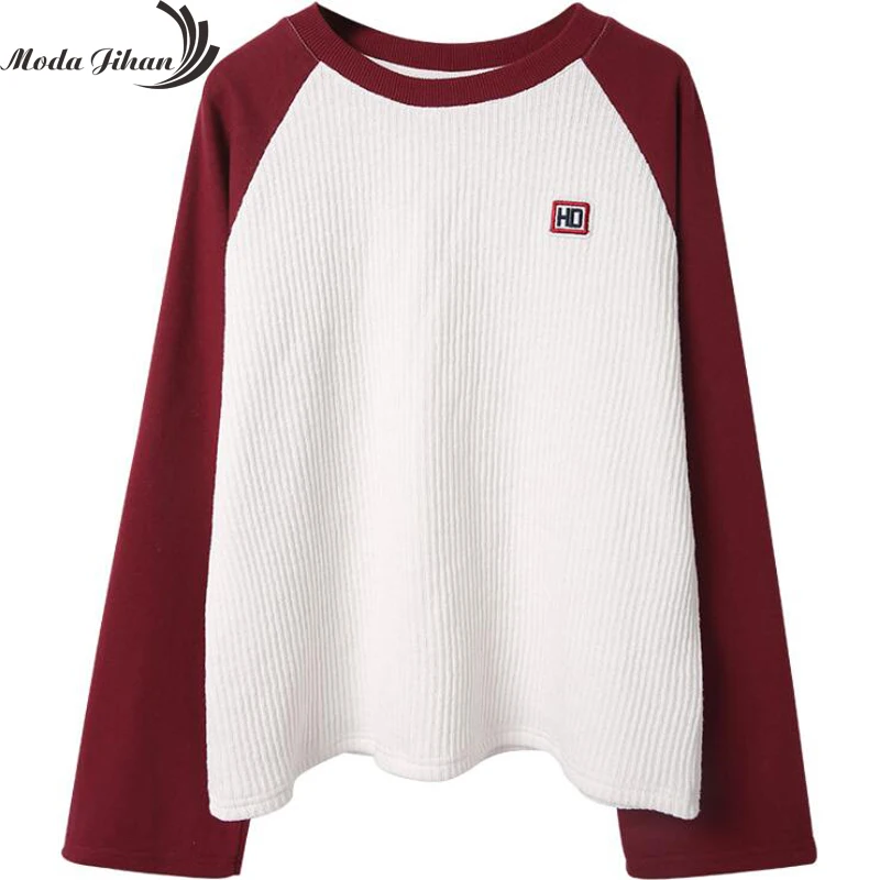 Moda Jihan женские пуловеры Ulzzang свитшоты из хлопка оверсайз Лоскутная Толстовка