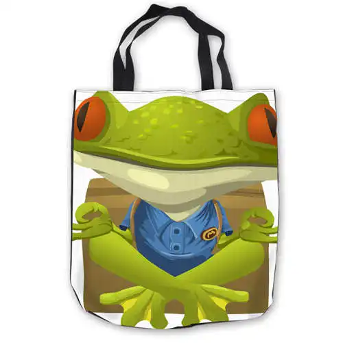 Пользовательские холст-Лягушка-Kindoom-(1) toteBags сумки сумка-шоппер Повседневное пляжные сумки Складная 180911-04-75