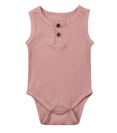 pink Милый хлопковый комбинезон для новорожденных мальчиков и девочек, однотонный комбинезон без рукавов, повседневная одежда - Цвет: pink