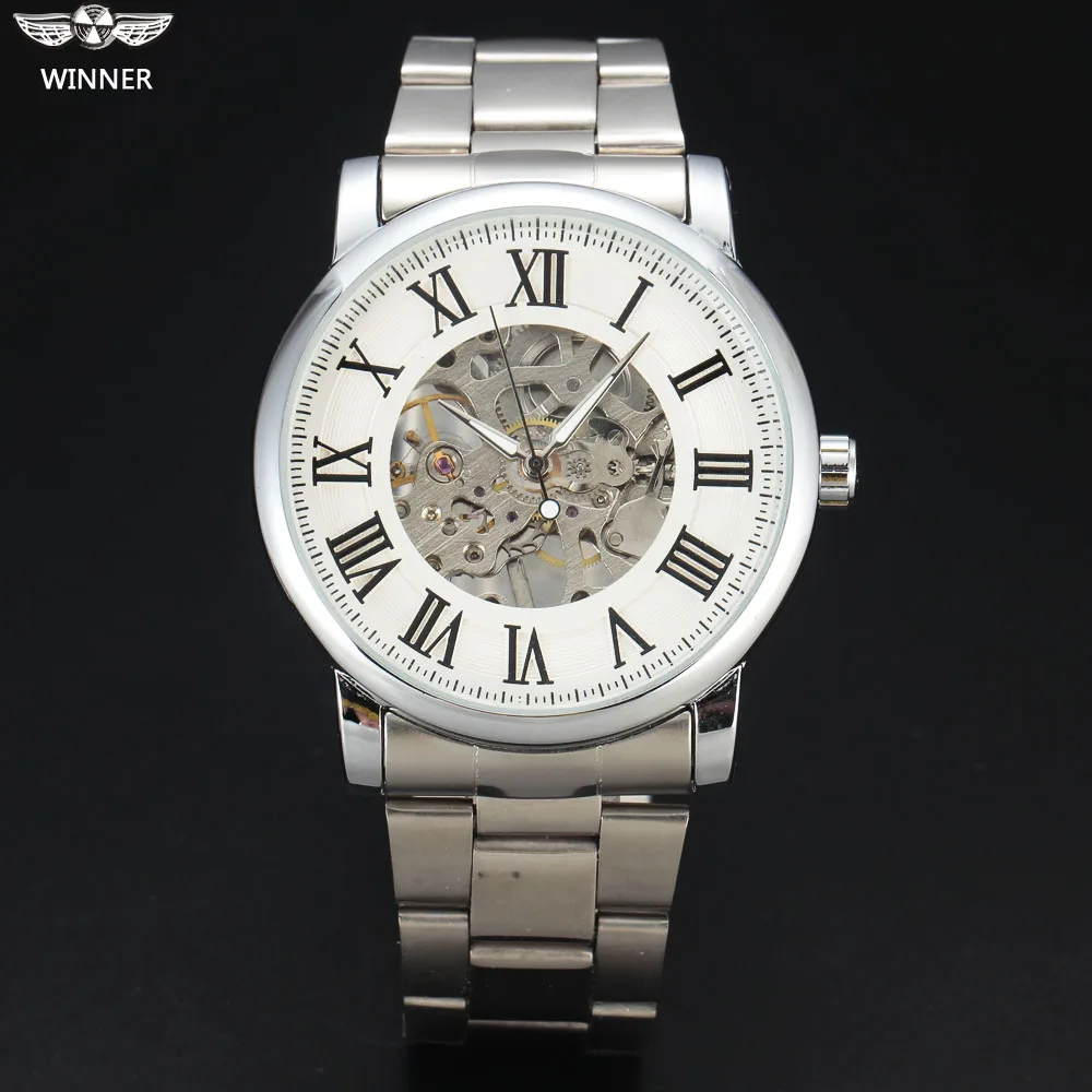 Часы наручные WINNER Мужские механические модные роскошные брендовые с серебристым