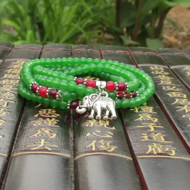 Натуральный кристалл зеленый агат браслет бусы четки дамы слон многослойный