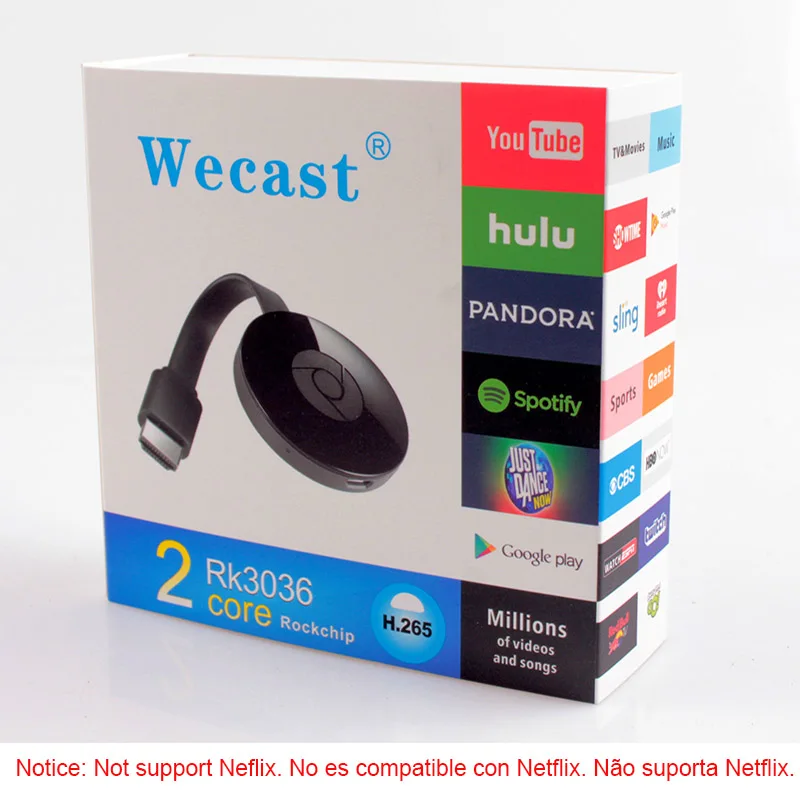 2017 натуральная wecast e8 Smart ТВ stick rk3036 H.265 Dual Core Miracast DLNA AirPlay YouTube Wi Fi Dongle как Google chromecast