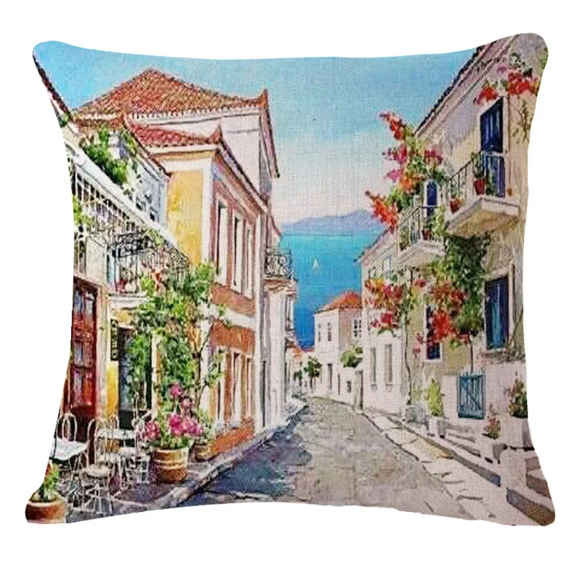 Vintage European Streets Oil Painting Throw Pillow Cover Decorative Massager Pillows Case Zip DIY Home Decor Gift&quot18X18'' | Дом и