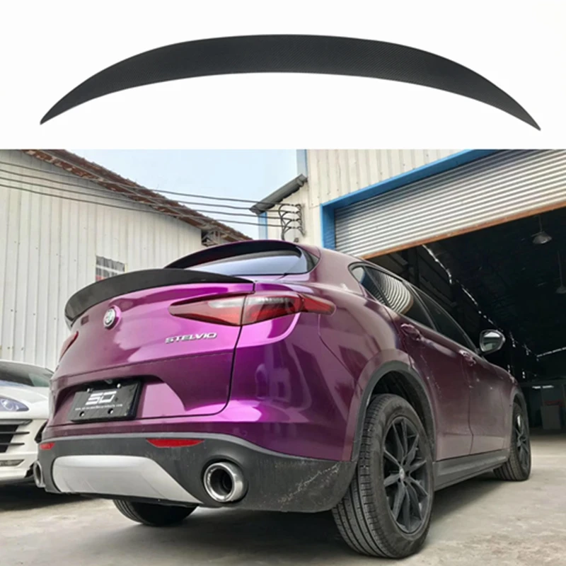 

For Alfa Romeo Stelvio Spoiler Carbon Fiber Rear Trunk Spoiler Black Finish Quadrifoglio Verde SD Style 2017 - 2018