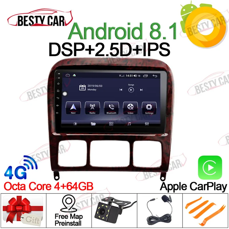 9 &quotAndroid 8 1 Автомобильный мультимедийный плеер стерео для Benz S Class W220 W215 S280 S320 S350 S400