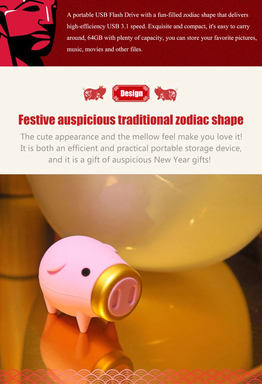 Kingston Pig Year Zodiac флеш-накопитель USB 3,1 металлическая ручка-накопитель 64 Гб высокоскоростная Флешка usb диск свинья год памятная серия