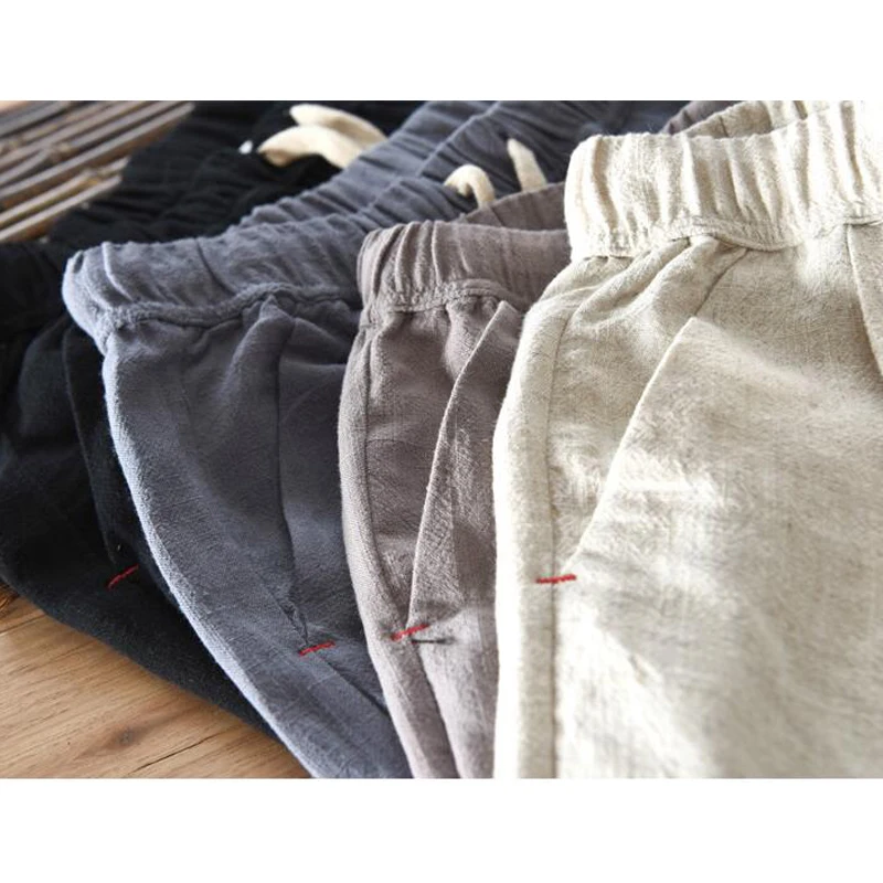 Men's New Summer Casual Pants Natural Cotton Linen Trousers White Elastic Waist Flare Man's Elegant and comfortable | Мужская