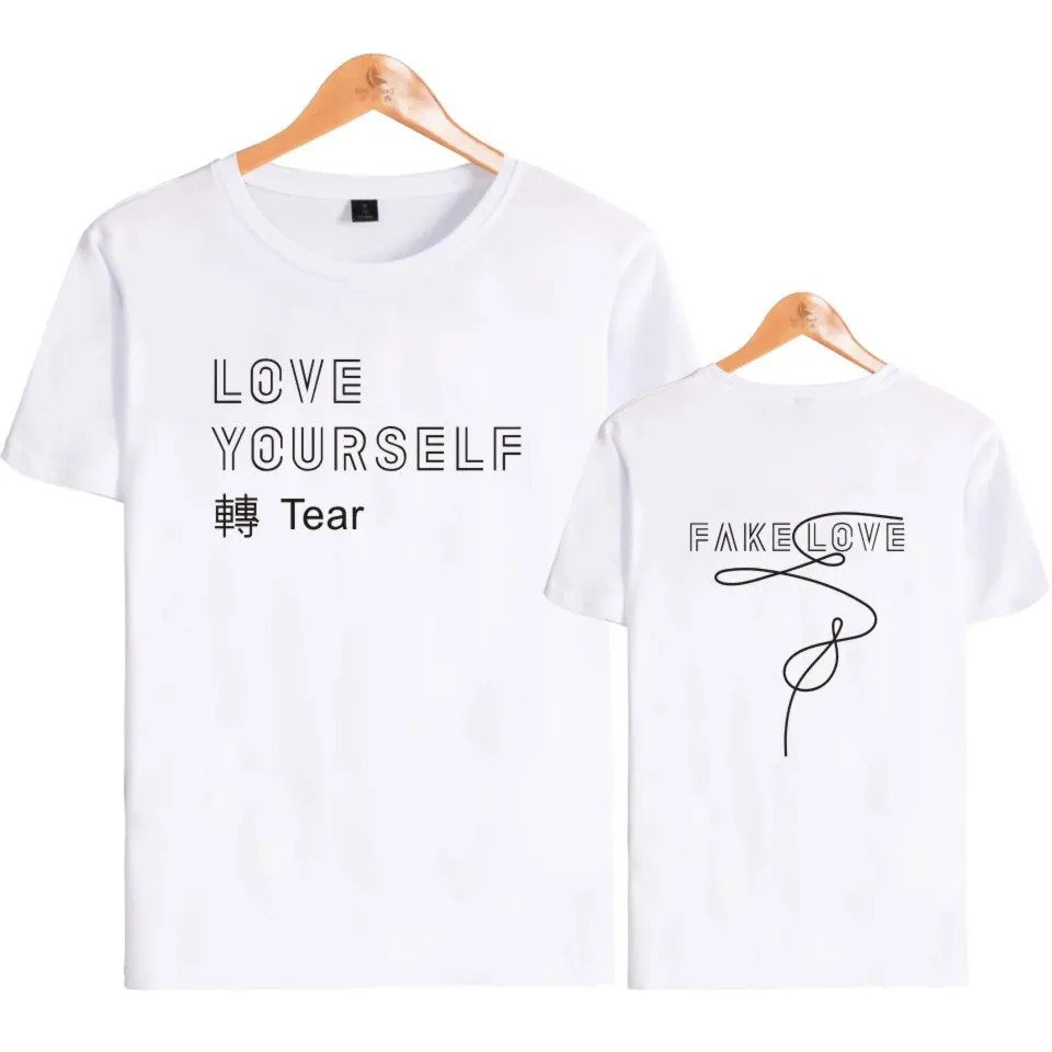 2018 Новый Bts любить себя футболка хлопок короткий рукав Crewneck Bangtan БЦ T Shirit Wwomen