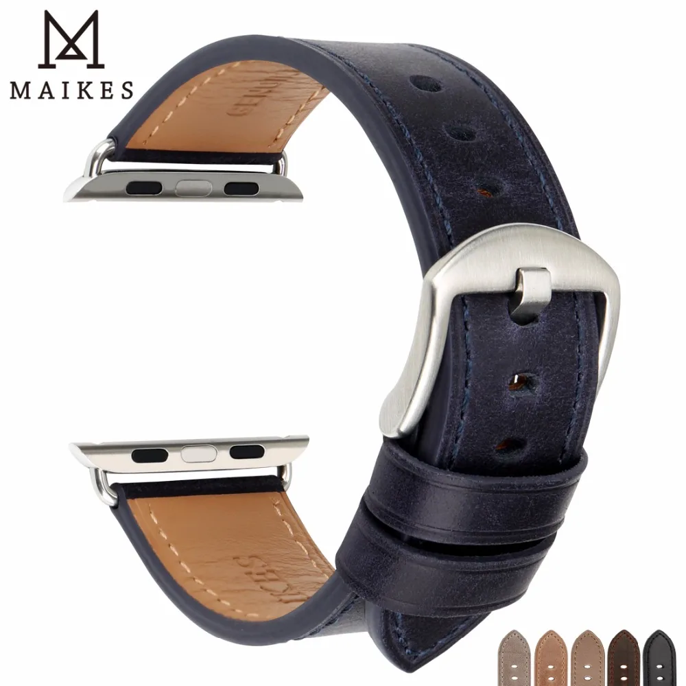 MAIKES специальный ремешок для часов из натуральной кожи Apple Watch Band 44 мм 40 42 38 серия 4 3