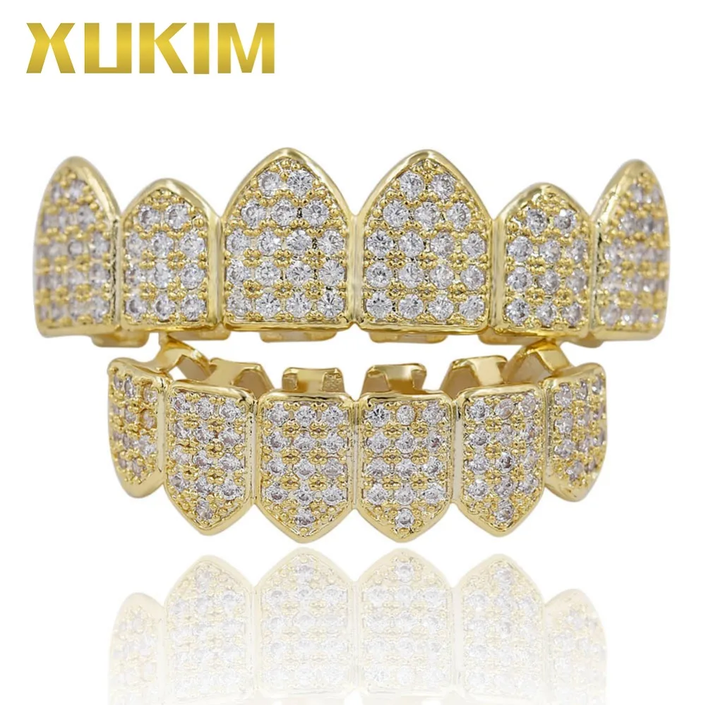 Xukim ювелирных изделий Bling Bing серебристый золотой цвет Цирконий ледяной верх и низ