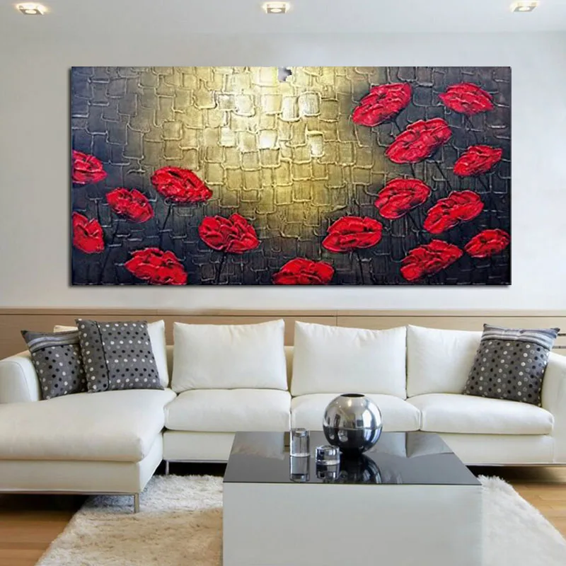 Большие современные красные цветы 100% ручная роспись без рамки абстрактные