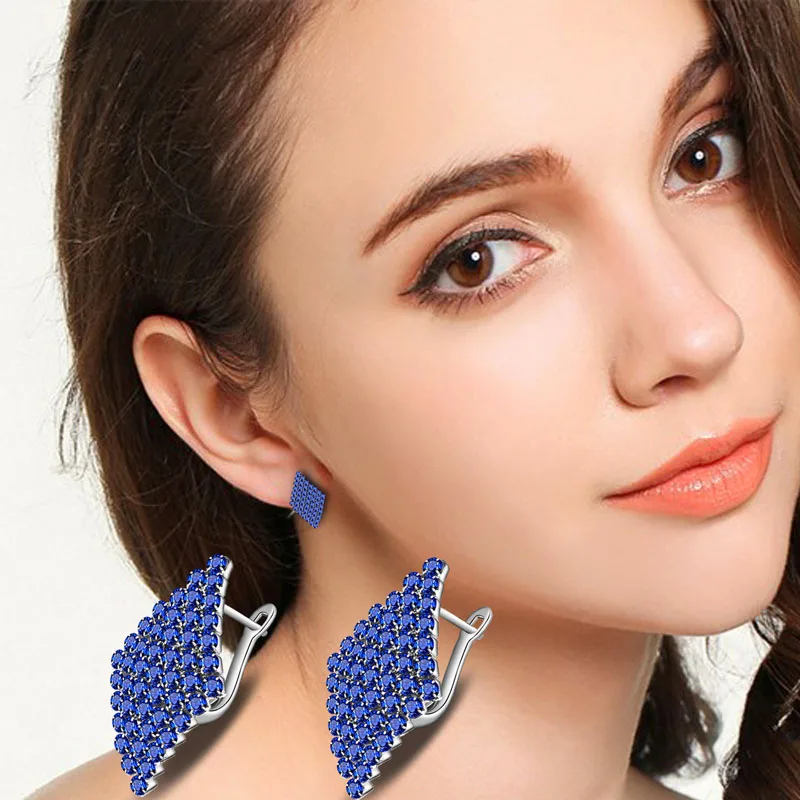 Женские серьги гвоздики с ромбовидным синим кристаллом|crystal stud earrings|fashion earringsstud