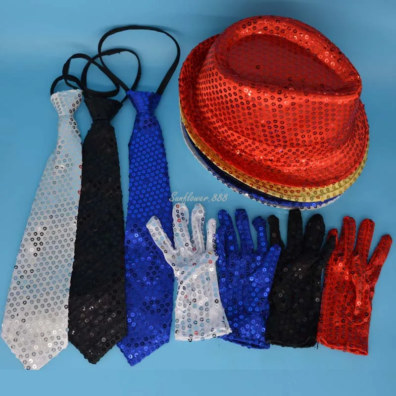 Крутая шляпа для джаза с блестками мальчиков и девочек перчатки галстуком