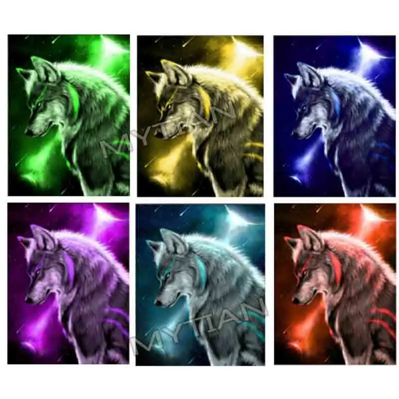 

Настенная Наклейка с изображением волка и звездного неба 5D DIY Алмазная картина с животным узором вышивка крестом полная дрель квадратная/кр...