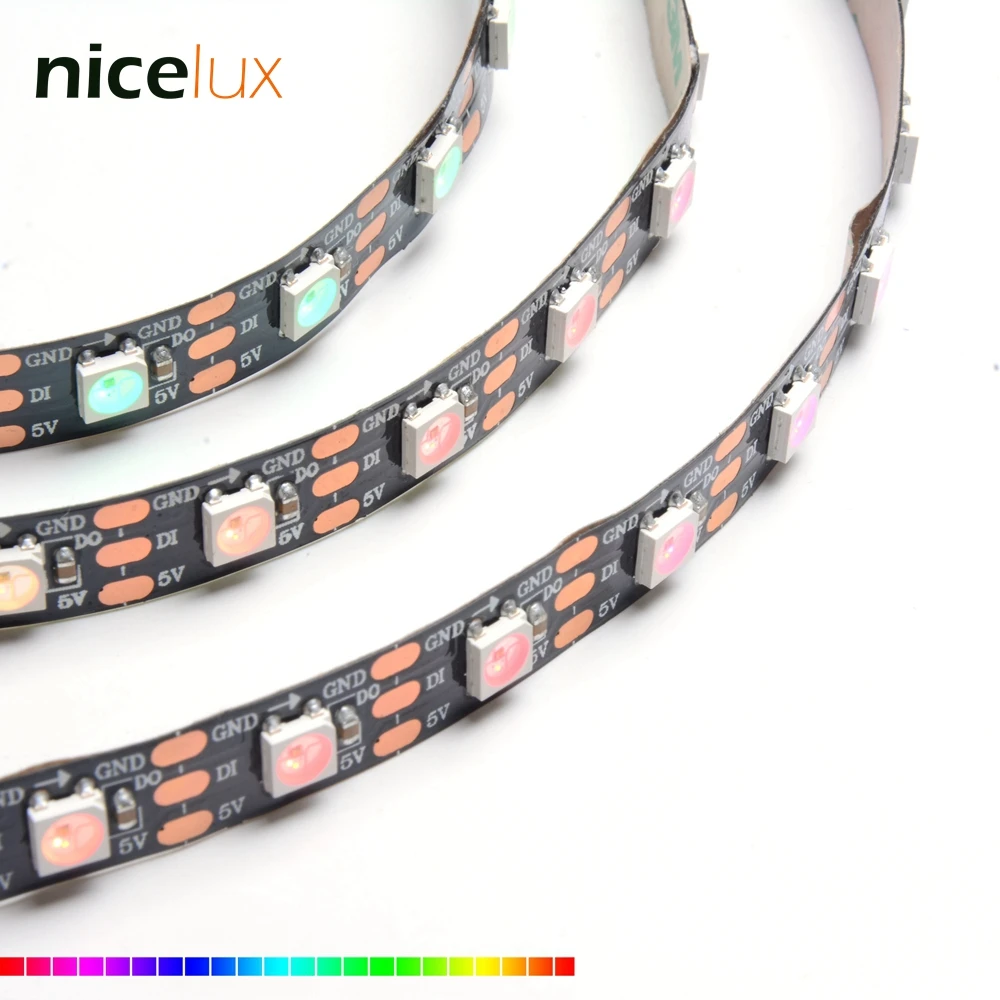 1 м 3 5 WS2812B Pixel Flex LED Strip 30 60 72 96 144 светодиодов/м белый/черный PCB не водонепроницаемый