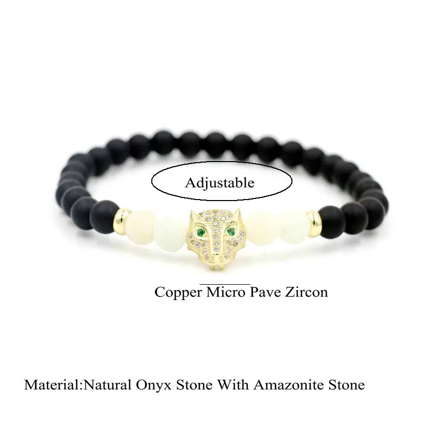 2pcs/set 6MM Amazonite Beaded Bracelet Men Women Love Micro Zircon Leopard Animal Reiki Bracelets For Couples Lucky Jewelry | Украшения и