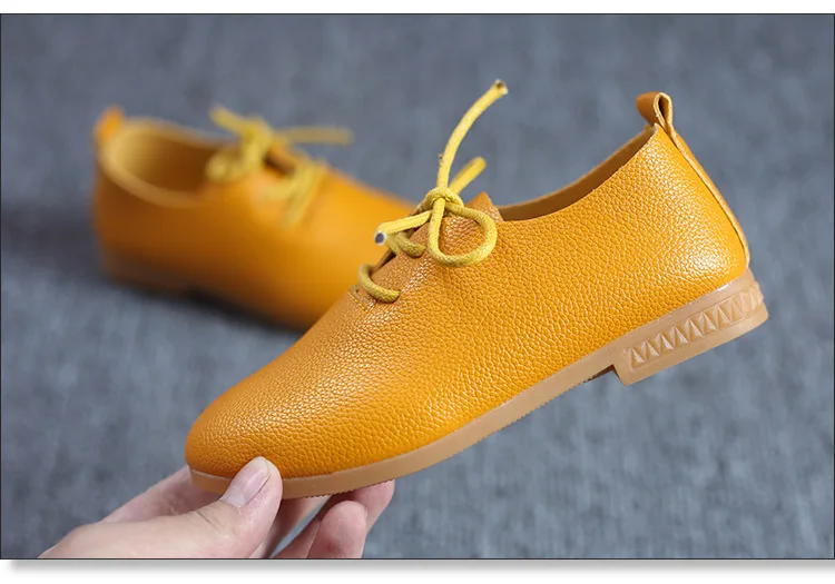 

JY Spring Autumn Children Girls Pure Color Pu Shoes Princess Casual Bean Lace-Up 4Colors 26-36 TX10
