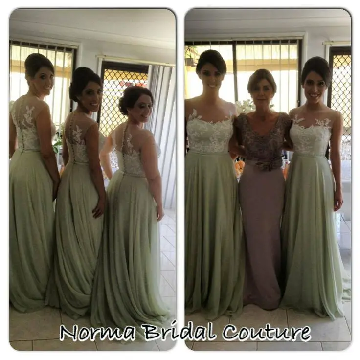 2016 Charming Chiffon Bridesmaid Dresses Full Length Appliques Lace Floor Prom Gowns For Bridesmaids | Свадьбы и торжества