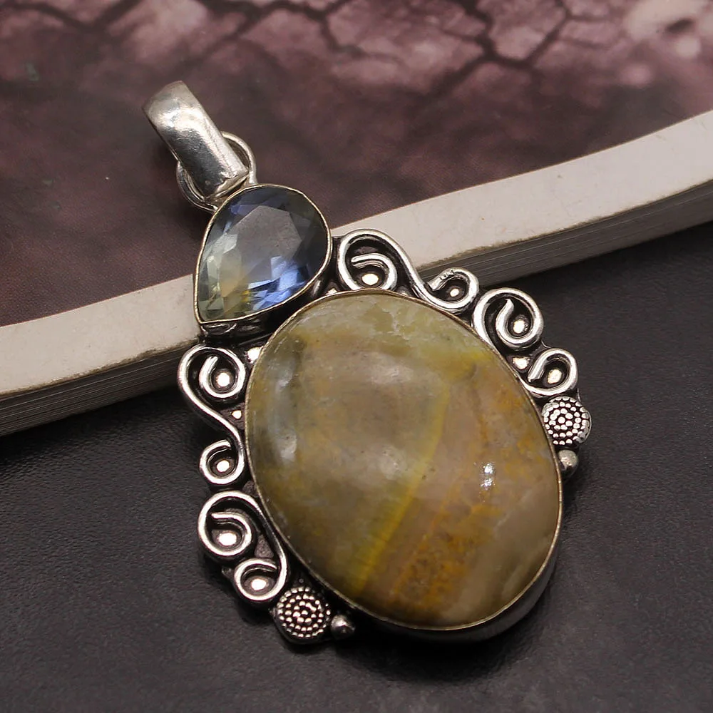 Великолепные мульти драгоценные камни OceanJasper Topaz925 Серебро цветной кулон
