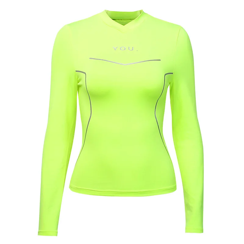 Women's 2019 Casual Fashion Tops Sports Fitness Reflective Letter Print Long Sleeve T-Shirt Slim Pullover | Женская одежда