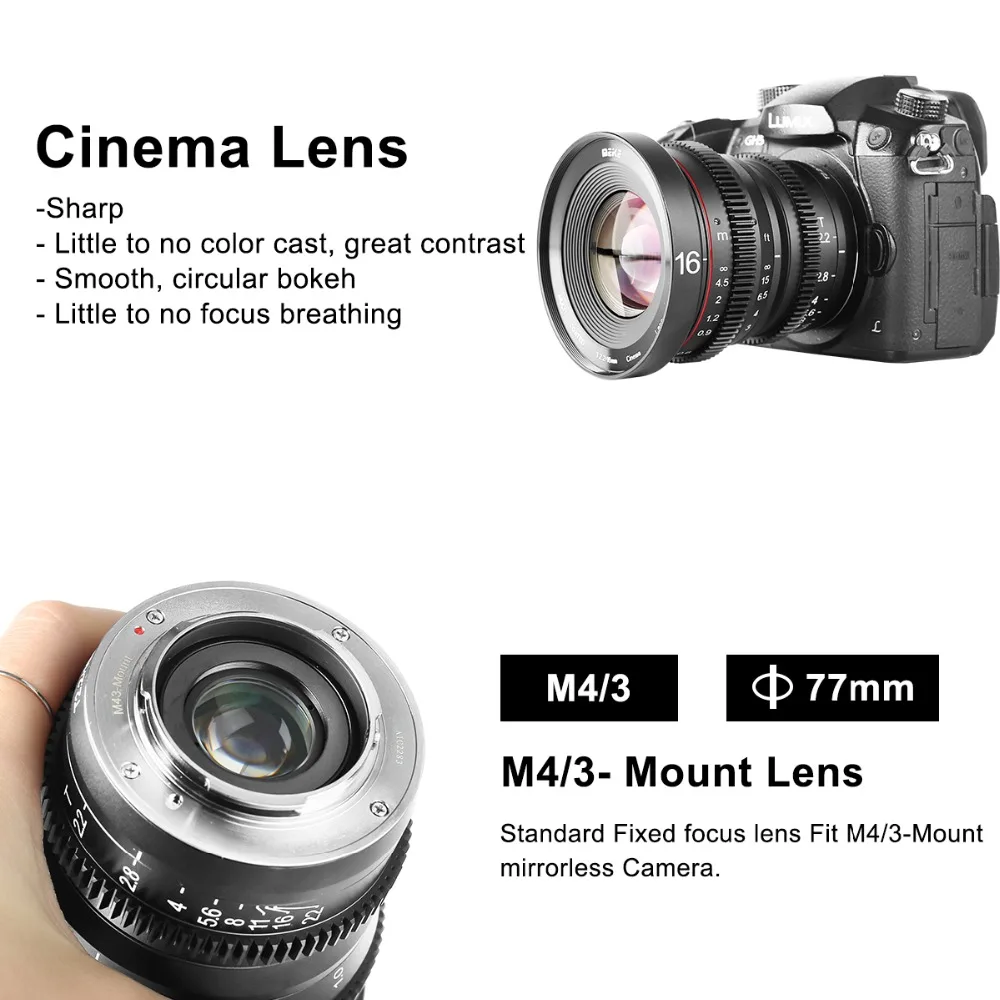 Асферическая линза Meike T2.2 16 мм ручная фокусировка Cine объектив для Olympus Panasonic Lumix Micro