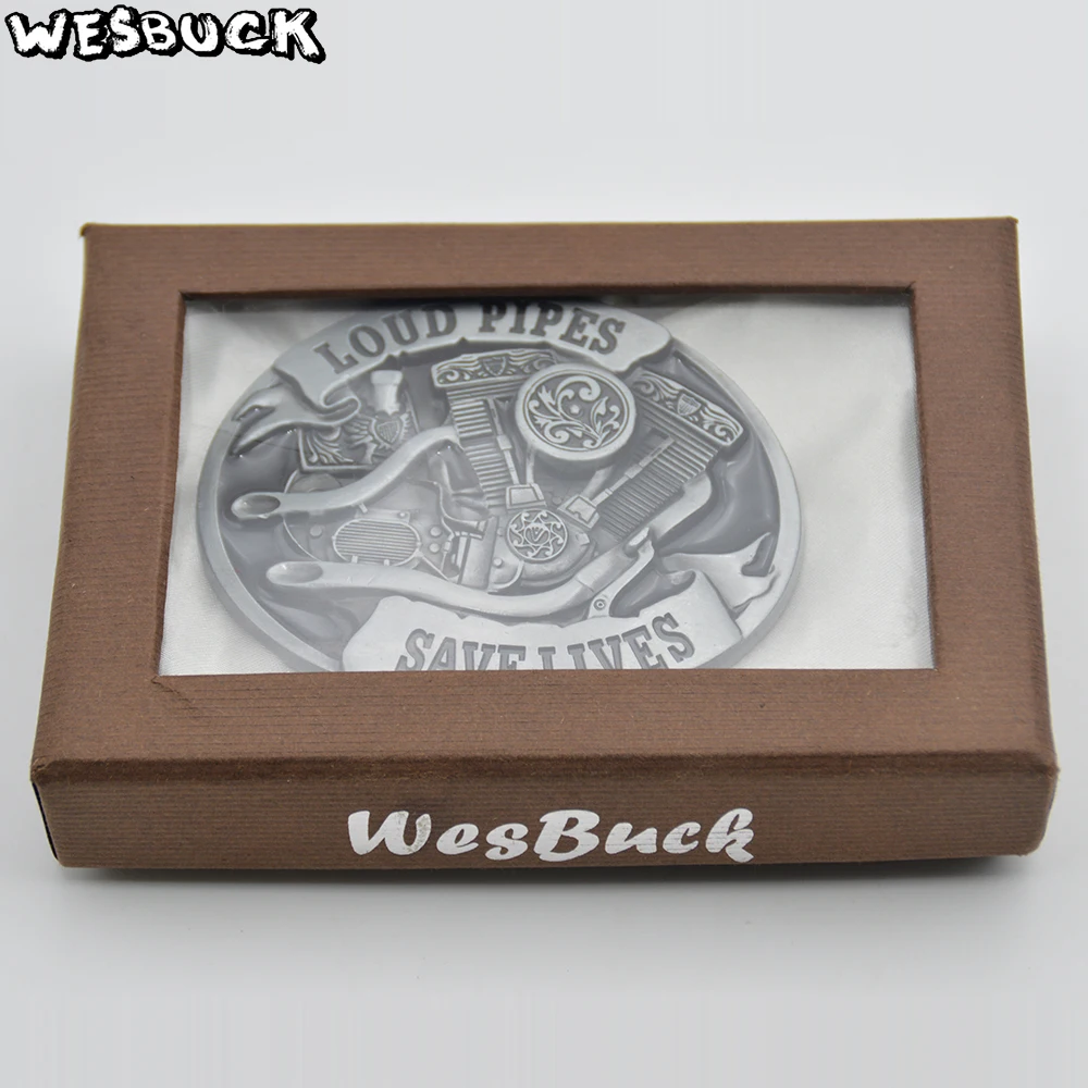 WesBuck бренд двигателя мотоцикла с металлической пряжкой на ремне серебро овальная
